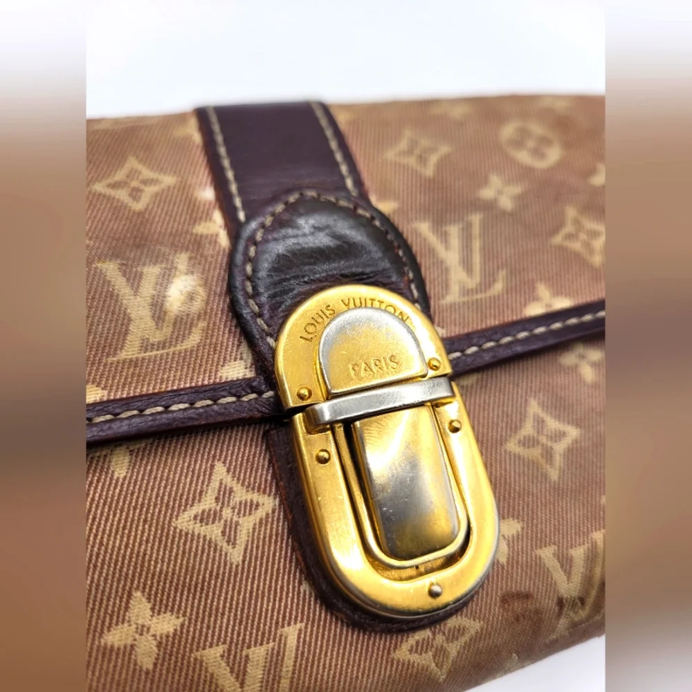 Louis Vuitton Sarah Cloth Denim Style Distressed Long Wallet